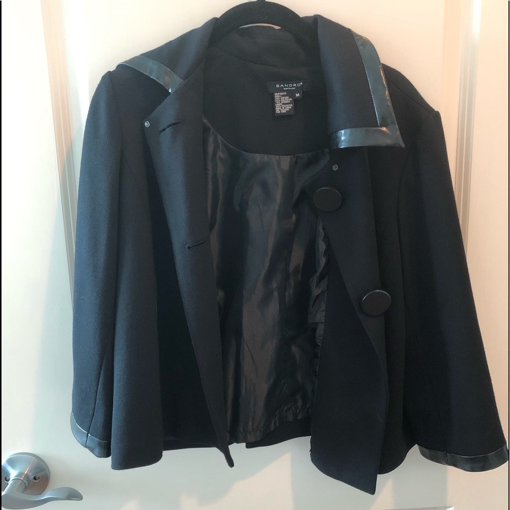 Sandro Sport Wear Black Cropped Pea Cot Size M - Picture 3 of 13